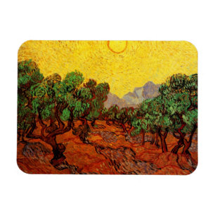 Van Gogh Olive Trees with Yellow Sky and Sun Magnet
