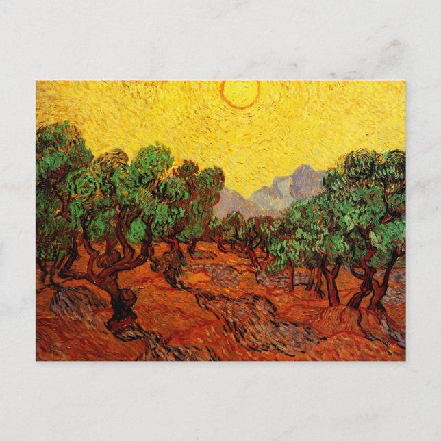 Van Gogh Olive Trees with Yellow Sky and Sun Postcard (Front)