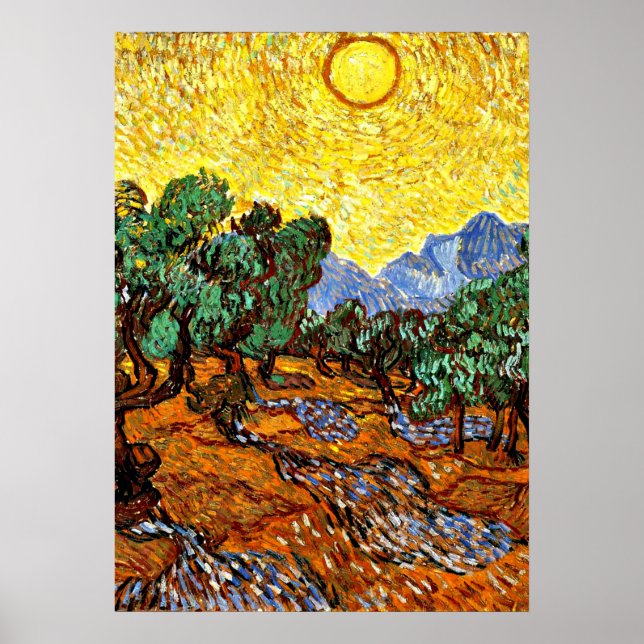 Van Gogh - Olive Trees with Yellow Sky and Sun Poster (Front)