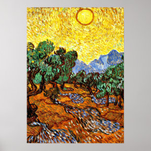 Van Gogh - Olive Trees with Yellow Sky and Sun Poster
