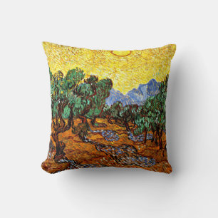 Van Gogh - Olive Trees with Yellow Sky and Sun... Throw Pillow