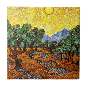 Van Gogh - Olive Trees with Yellow Sky and Sun Tile