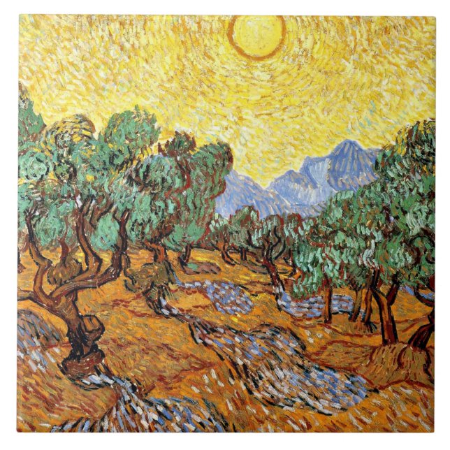 Van Gogh: Olive Trees with Yellow Sky and Sun Tile (Front)