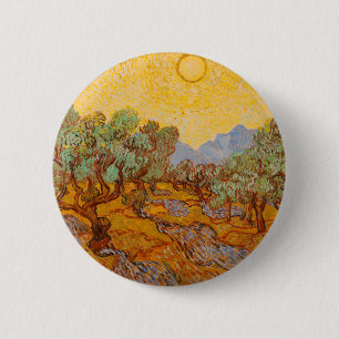 Van Gogh Olive Trees Yellow Sun Sky 2 Inch Round Button
