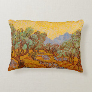 Van Gogh Olive Trees Yellow Sun Sky Accent Pillow