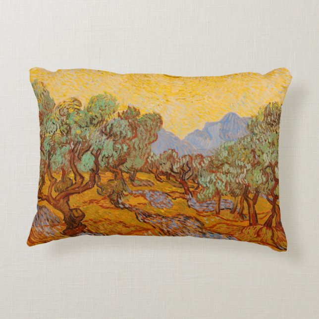Van Gogh Olive Trees Yellow Sun Sky Accent Pillow (Back)