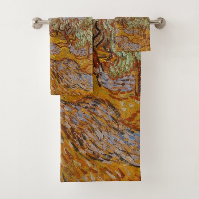 Van Gogh Olive Trees Yellow Sun Sky Bath Towel Set (Insitu)