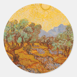 Van Gogh Olive Trees Yellow Sun Sky Classic Round Sticker