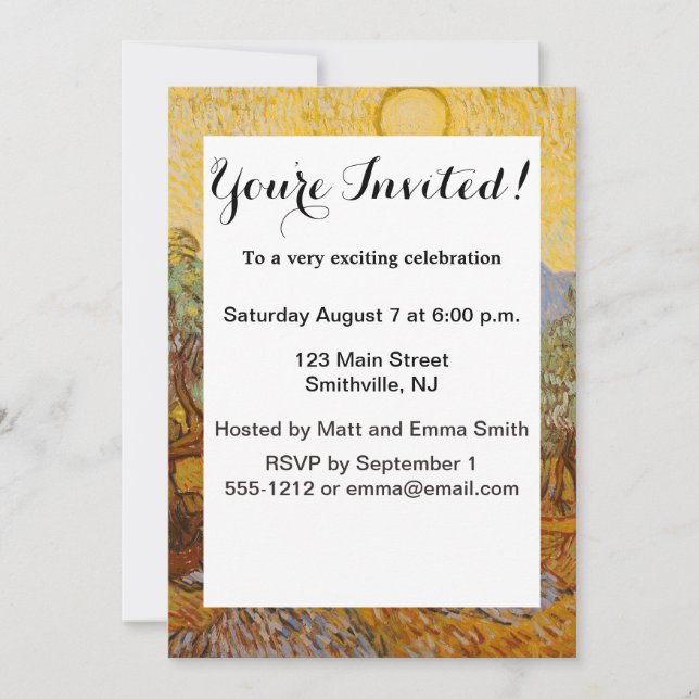 Van Gogh Olive Trees Yellow Sun Sky Invitation (Front)