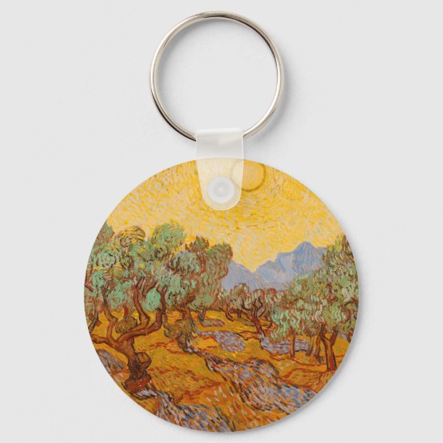 Van Gogh Olive Trees Yellow Sun Sky Keychain (Front)