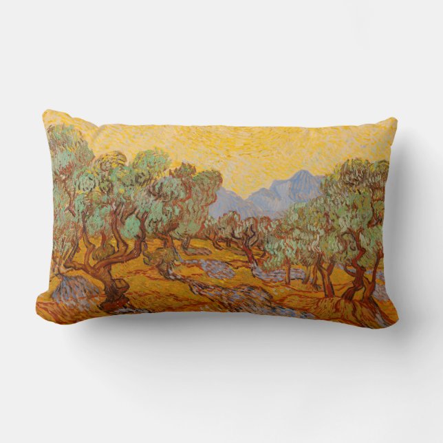 Van Gogh Olive Trees Yellow Sun Sky Lumbar Pillow (Front)