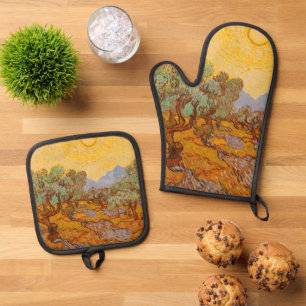 Van Gogh Olive Trees Yellow Sun Sky Oven Mitt & Pot Holder Set