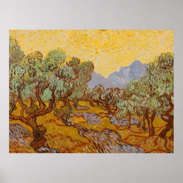 Van Gogh Olive Trees Yellow Sun Sky Poster (Front)