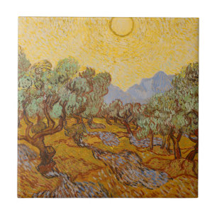 Van Gogh Olive Trees Yellow Sun Sky Tile