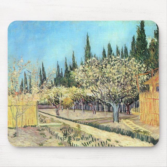 Van Gogh Orchard in Blossom, Bordered by Cypresses Mouse Pad (Front)