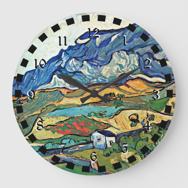 Van Gogh painting, Les Alpilles Mountain Landscape Large Clock (Front)