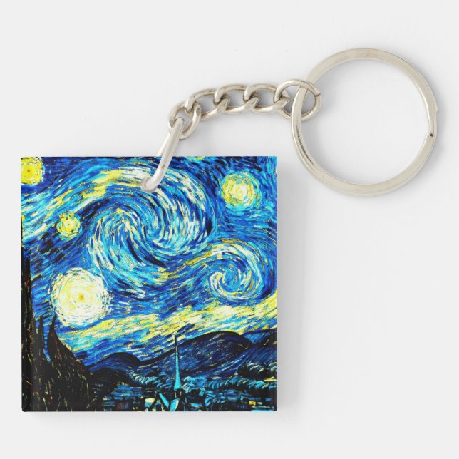 Van Gogh painting, Starry Night  Keychain (Back)