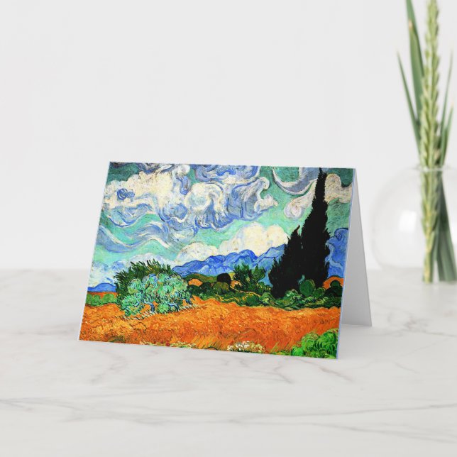 Van Gogh painting, Wheatfield with Cypress Tree Card (Front)
