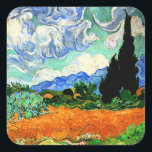 Van Gogh painting, Wheatfield with Cypress Tree  Square Sticker<br><div class="desc">Wheatfield with Cypress Tree,  famous painting by Vincent van Gogh</div>