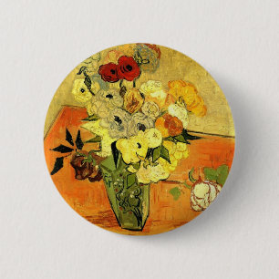 Van Gogh Painting Whimsical Blossoms Flowers Vines 2 Inch Round Button