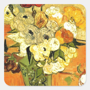 Van Gogh Painting Whimsical Blossoms Flowers Vines Square Sticker