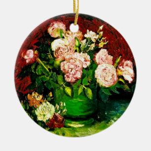 Van Gogh Peonies and Roses Ceramic Ornament