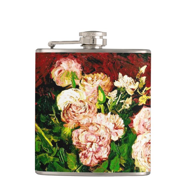 Van Gogh Peonies and Roses Hip Flask (Front)