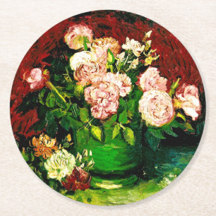 Van Gogh Peonies and Roses Round Paper Coaster