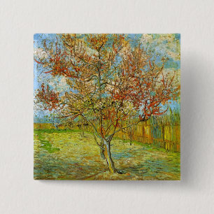 Van Gogh Pink Peach Tree in Blossom, Fine Art 2 Inch Square Button