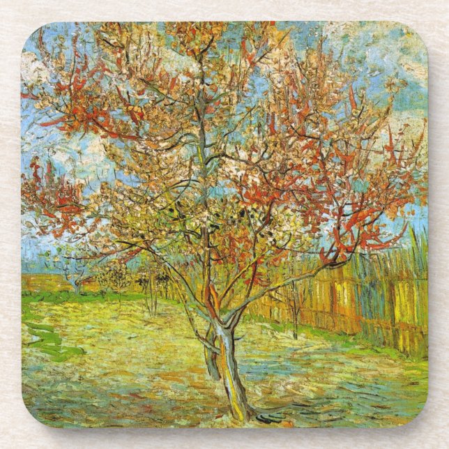 Van Gogh Pink Peach Tree in Blossom, Fine Art Coaster (Front)