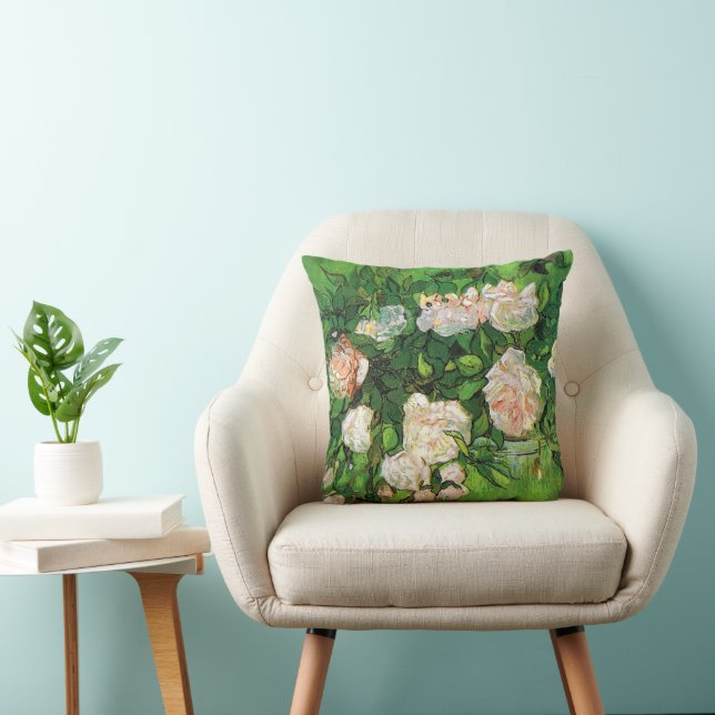 Van Gogh - Pink Roses Throw Pillow (Chair)