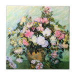 Van Gogh Pink Roses Tile<br><div class="desc">Van Gogh Pink Roses tile. Oil painting on canvas from 1890. Vincent Van Gogh painted a number of beautiful rose paintings, preferring pale pink blossoms above all others. Pink Roses Still Life is a pretty flower painting featuring light pink roses in a vase. One of Van Gogh’s most visually charming...</div>