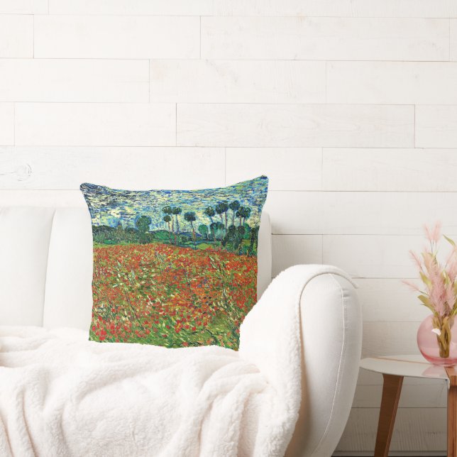 Van Gogh - Poppy Field, famous painting, Throw Pillow (Couch)