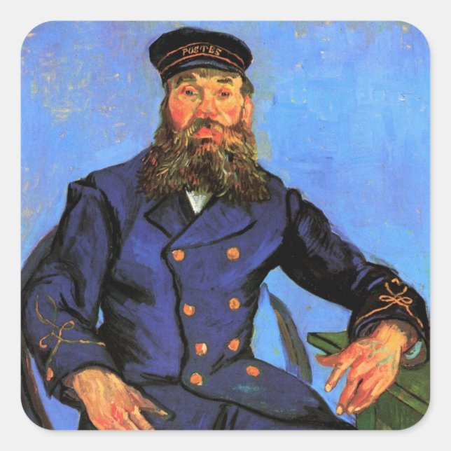Van Gogh, Portrait of the Postman Joseph Roulin Square Sticker (Front)