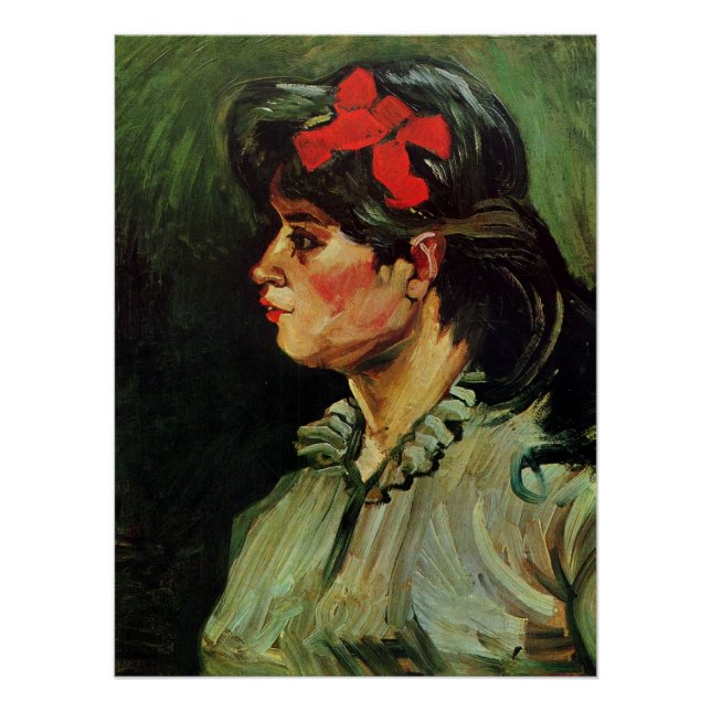 Van Gogh - Portrait of woman with red ribbon Poster (Front)