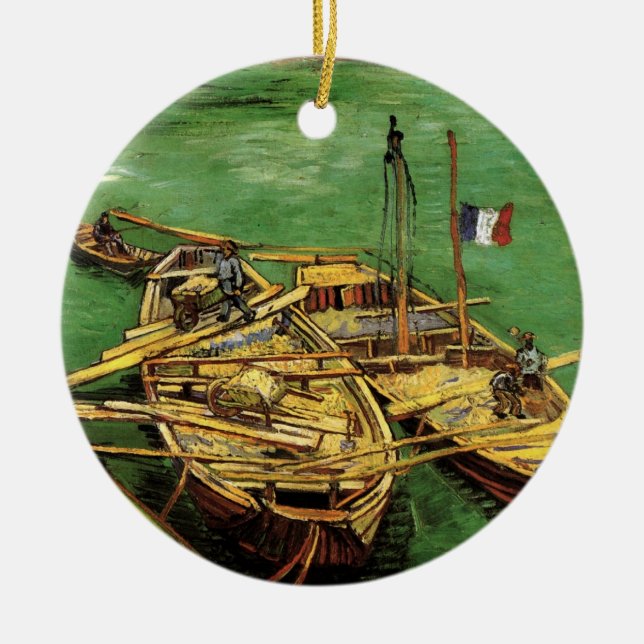Van Gogh Quay with Men Unloading Sand Barges Ceramic Ornament (Front)