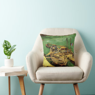 Van Gogh Quay with Men Unloading Sand Barges Throw Pillow