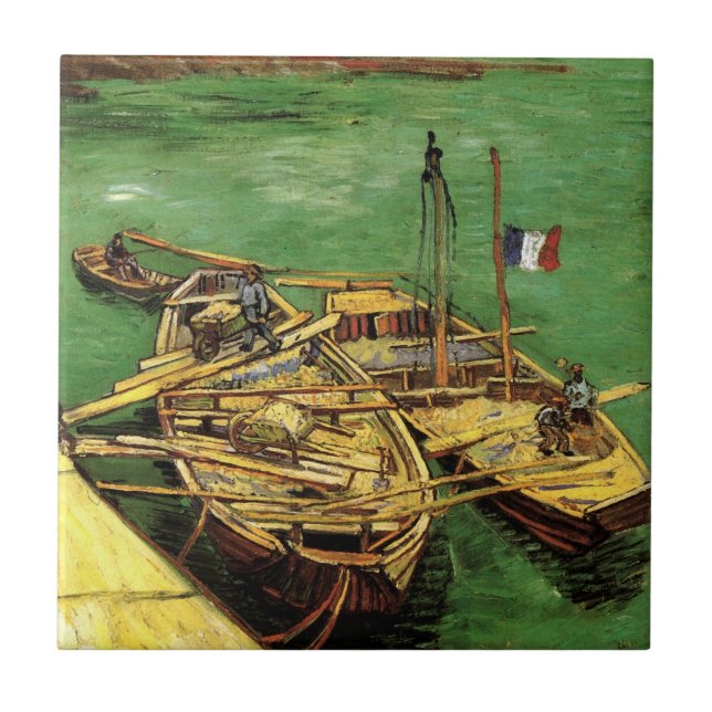 Van Gogh Quay with Men Unloading Sand Barges Tile (Front)