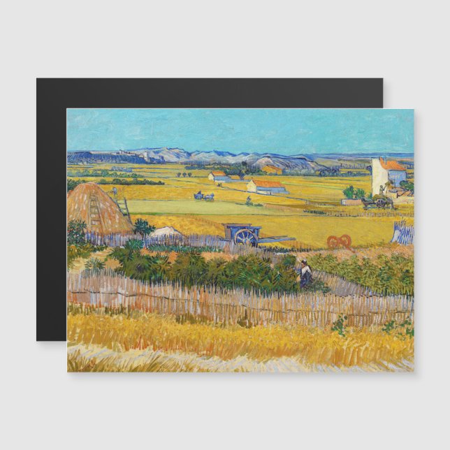 Van Gogh - Récolte à La Crau Carte magnétique (Devant / Derrière)