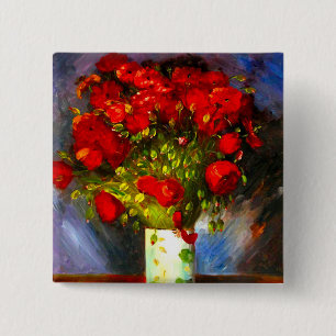 Van Gogh Red Poppies 2 Inch Square Button