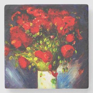 Van Gogh Red Poppies Stone Coaster