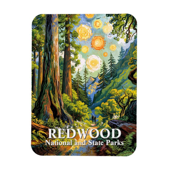 Van Gogh Redwood National Park Hiking Trail Modern Magnet (Vertical)