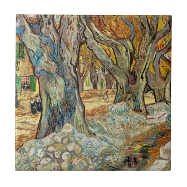 Van Gogh Road Menders Autumn Plane Trees Art Tile (Front)