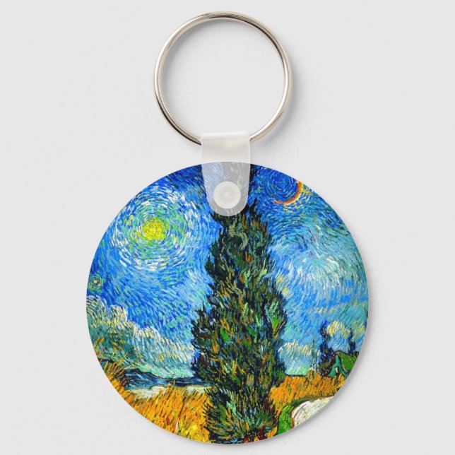 Van Gogh Road with Cypress and Star Keychain (Front)