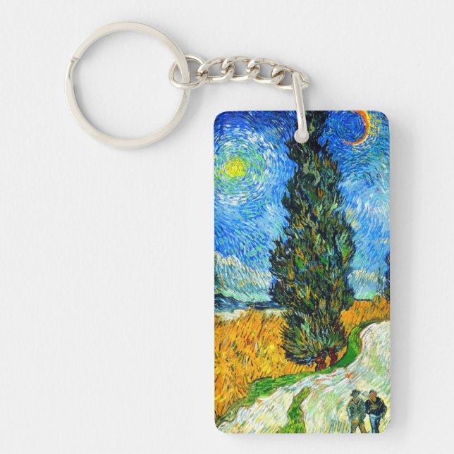 Van Gogh Road with Cypress and Star Keychain (Front)