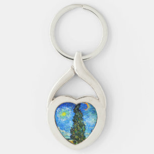 Van Gogh Road with Cypress and Star Keychain