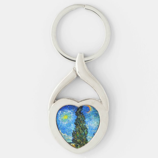 Van Gogh Road with Cypress and Star Keychain (Front)