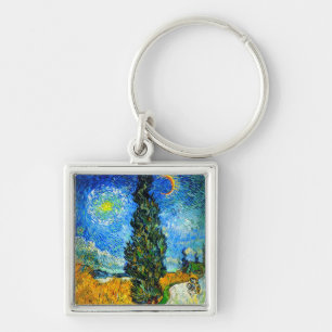 Van Gogh Road with Cypress and Star Keychain
