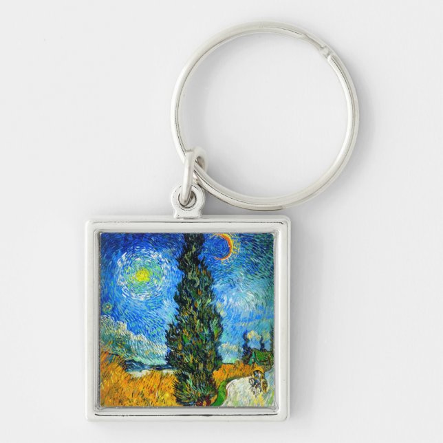 Van Gogh Road with Cypress and Star Keychain (Front)