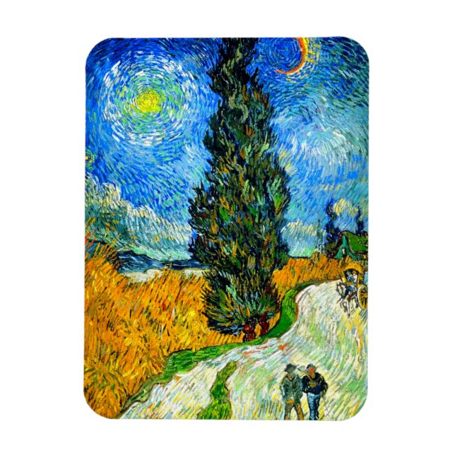 Van Gogh Road with Cypress and Star Magnet (Vertical)